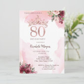 ローズゴールド ラメバラ クラウン 80歳の誕生日パーティー 招待状 (スタンド正面)