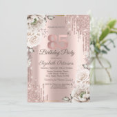 ローズゴールド、ラメ垂れ、ホワイトフラワー 85歳 招待状 (スタンド正面)