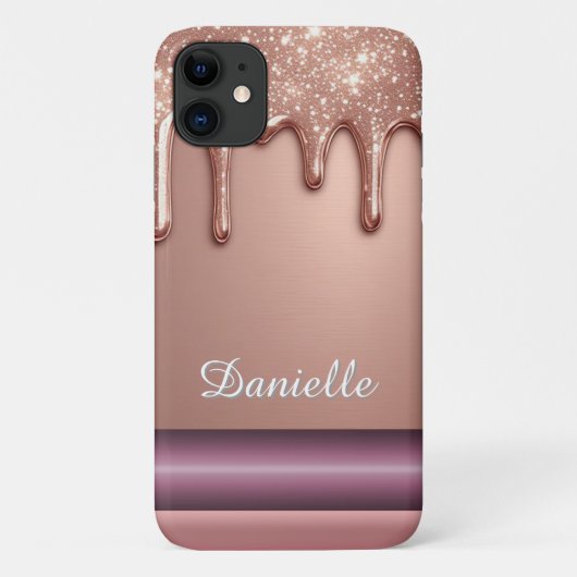 ✨ ローズゴールド リキッドスパークル カスタムネーム ギラギラ Case-Mate iPhoneケース (裏面)
