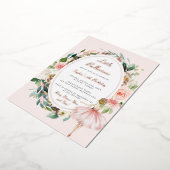 ローズゴールド リトル バレリーナ フラワー キッズ バースデー 箔招待状 (回転した状態)