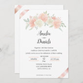 ローズゴールド リボン ピンク ホワイト ウェディング 招待状 (正面/裏面)