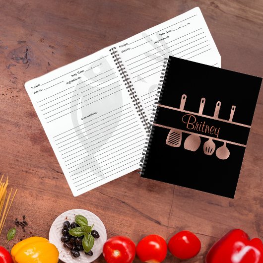 ローズゴールド レシピ クッキングブック  utensils  - 名前入りギフト ノートブック