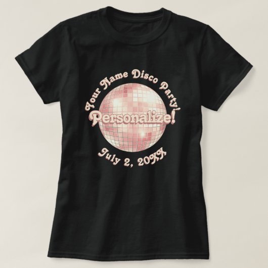 ローズゴールド レトロ ディスコボール 個人名入れ Tシャツ (デザイン正面)