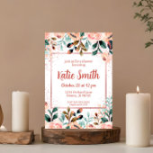 ローズゴールド ワイルドフラワー シャワー 招待状