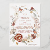 ローズゴールド ワイルドフラワー リース バタフライ セージ ウェディング 箔招待状 (正面)