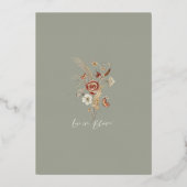 ローズゴールド ワイルドフラワー リース バタフライ セージ ウェディング 箔招待状 (裏面)