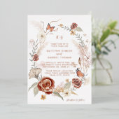 ローズゴールド ワイルドフラワー リース バタフライ セージ ウェディング 箔招待状 (立ち正面)
