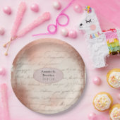 ローズゴールド ヴィンテージ タイポグラフィー ウェディング ペーパープレート (パーティー)