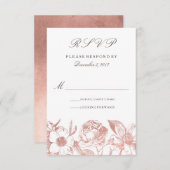 ローズゴールド ヴィンテージ フラワーのRSVPカード 出欠カード (正面/裏面)