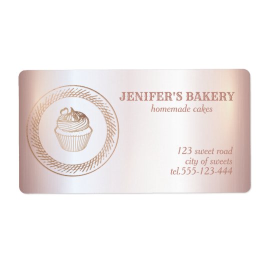 ローズゴールド 手作りのカップケーキやお菓子の包装 ラベル (正面)