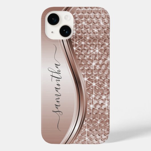 ローズゴールド 手書き名前 グリッター キラキラ ブリング Case-Mate iPhoneケース (裏面)