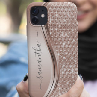 ローズゴールド 手書き名前 グリッター キラキラ ブリング Case-Mate iPhone 14ケース