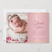 ローズゴールド 洗礼 誕生 心の写真 サンキューカード (正面)