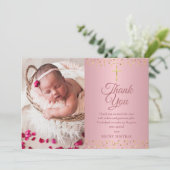 ローズゴールド 洗礼 誕生 心の写真 サンキューカード (スタンド正面)