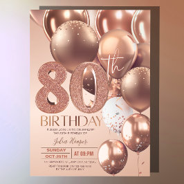 ローズゴールド 誕生日80歳 おしゃれ グリッター 風船 招待状