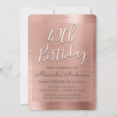 ローズゴールド | 赤面ピンク40歳の誕生日パーティー 招待状 (裏面)