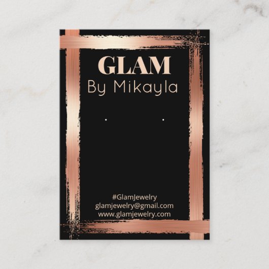 ローズゴールド|黒いアーティザンジュエリー表示カード 名刺 (正面)