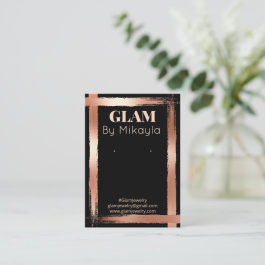 ローズゴールド|黒いアーティザンジュエリー表示カード 名刺 (スタンド正面)