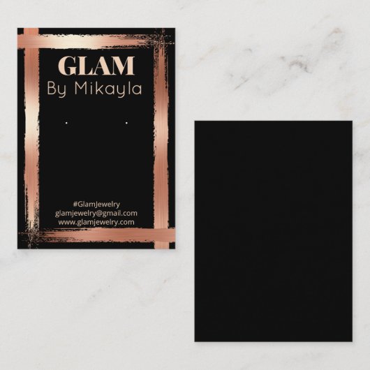 ローズゴールド|黒いアーティザンジュエリー表示カード 名刺 (正面/裏面)