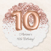 ローズゴールド 10歳の誕生日パーティー ペーパーコースター (正面)