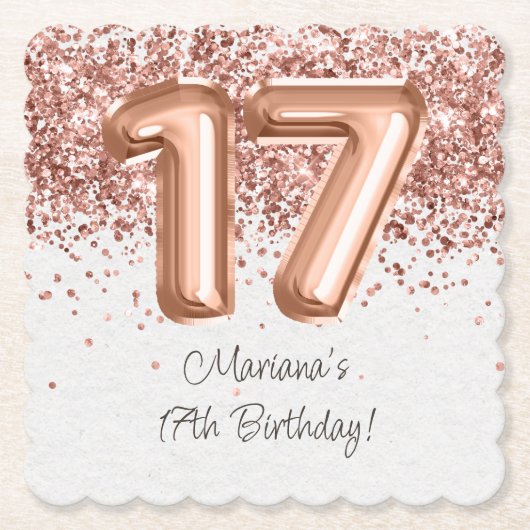 ローズゴールド 17歳の誕生日パーティー ペーパーコースター (正面)