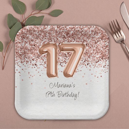 ローズゴールド 17歳の誕生日パーティー ペーパープレート