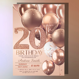 ローズゴールド 20歳の誕生日 グラム グリッター 風船 招待状