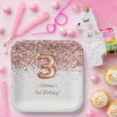 ローズゴールド 3歳 誕生日パーティー ペーパープレート (パーティー)
