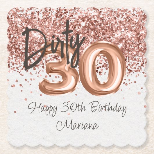 ローズゴールド 30歳の誕生日パーティー ペーパーコースター (正面)