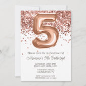 ローズゴールド 5歳の誕生日パーティー招待状 招待状 (正面)