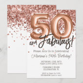ローズゴールド 50歳の誕生日パーティー招待状 招待状 (正面/裏面)