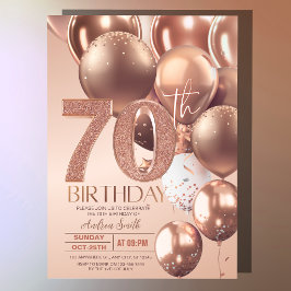 ローズゴールド 70歳の誕生日 ゴージャス グリッター 風船 招待状