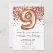 ローズゴールド 9歳の誕生日パーティー招待状 招待状 (正面)