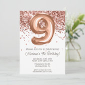 ローズゴールド 9歳の誕生日パーティー招待状 招待状 (スタンド正面)