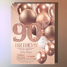 ローズゴールド 90歳の誕生日 グラム グリッター バルーン 招待状