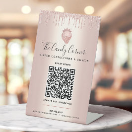ローズゴールドQRコード支払いはこちら ストロベリー グリッター ドリップ 台座サイン