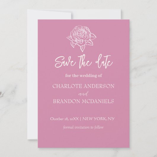 ローズスケッチ ミニマル フラワーの結婚式 Save The Date セーブザデート (正面)