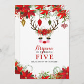 ローズチーク金ゴールドアイズトナカイ誕生日パーティー 招待状 (正面/裏面)