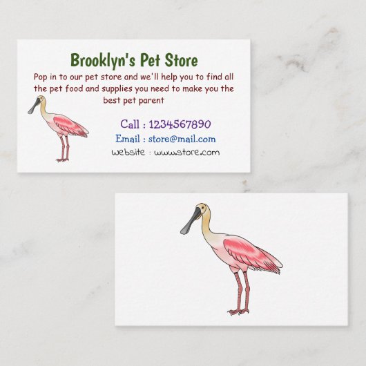 ローズテスプーンビルの鳥の漫画イラストレーション 名刺 (正面/裏面)