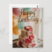 ローズバタクリームの2段の誕生日ケーキ ポストカード (正面/裏面)