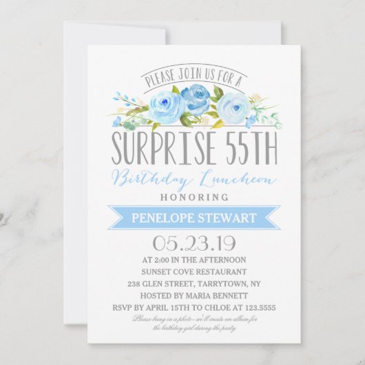 ローズバナーサプライズ55歳誕生日ランチョン 招待状 (正面)