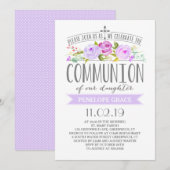 ローズバナー | 女の子聖体拝領招待状 | パープル 招待状 (正面/裏面)