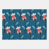 ローズヒップ素朴金ゴールドティール（緑がかった色）ピンク花柄 ラッピングペーパーシート (正面3)