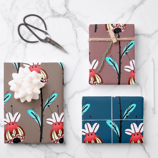 ローズヒップ素朴金ゴールドティール（緑がかった色）ピンク花柄 ラッピングペーパーシート (正面)