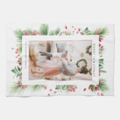 ローズヒップ&ホリーベリーのクリスマスグリーン写真 キッチンタオル (横)