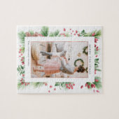 ローズヒップ&ホリーベリーのクリスマスグリーン写真 ジグソーパズル (横)