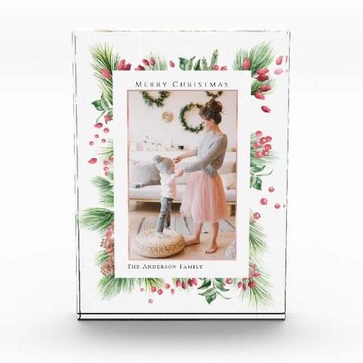 ローズヒップ&ホリーベリーのクリスマスグリーン写真 フォトブロック (正面)