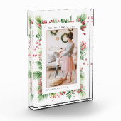 ローズヒップ&ホリーベリーのクリスマスグリーン写真 フォトブロック (左)