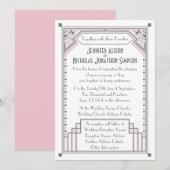 ローズピンクとグレーのギャツビーアートデコウェディング 招待状 (正面/裏面)