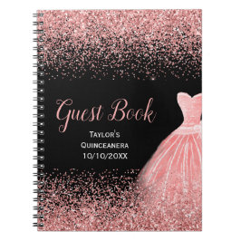 ローズピンクのドレス 偽物のスパンコール付き Quinceanera ゲスト ノートブック